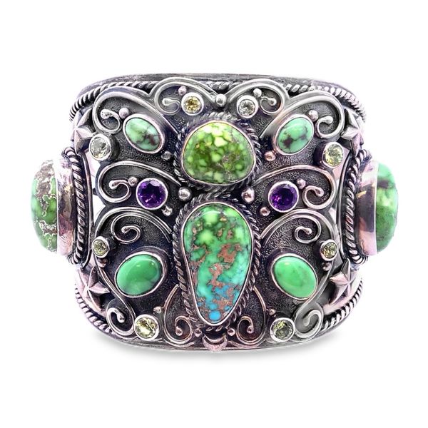 ESTATE Sterling  Mona Van Riper  Green Carrico Lake Turquoise Cuff Bracelet Graham Jewelers Wayzata, MN