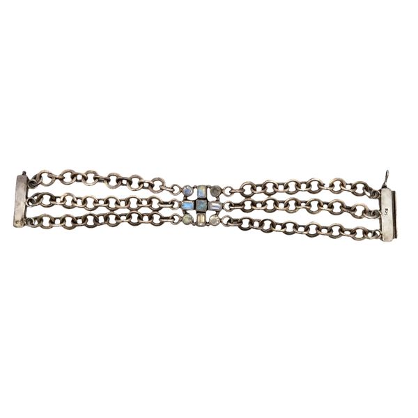 ESTATE Sterling Silver Moonstones Bezel set 3 rows bracelet Graham Jewelers Wayzata, MN