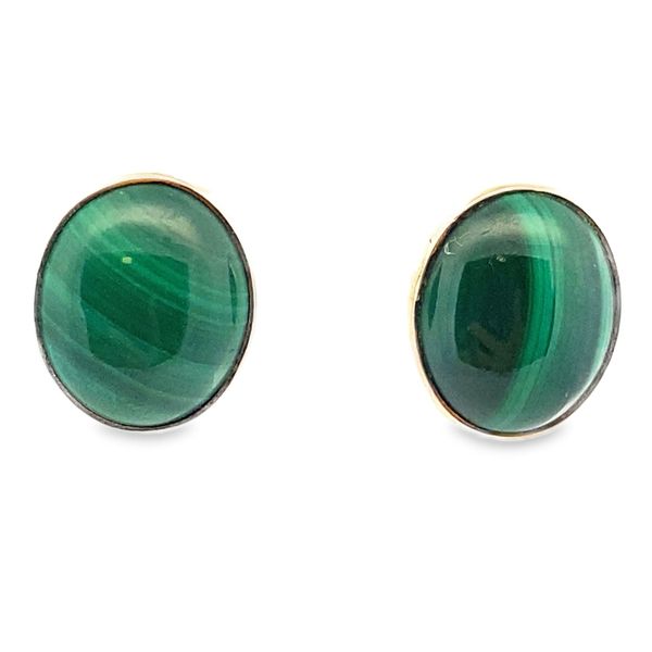 Sterling Silver Malachite Oval Cabochons studs Graham Jewelers Wayzata, MN