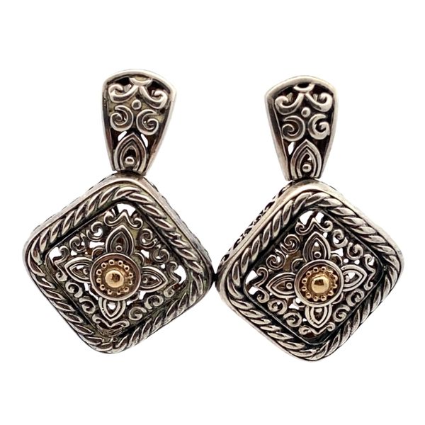ESTATE Esterling Silver/18ky Square Filigree drop Earrings Graham Jewelers Wayzata, MN
