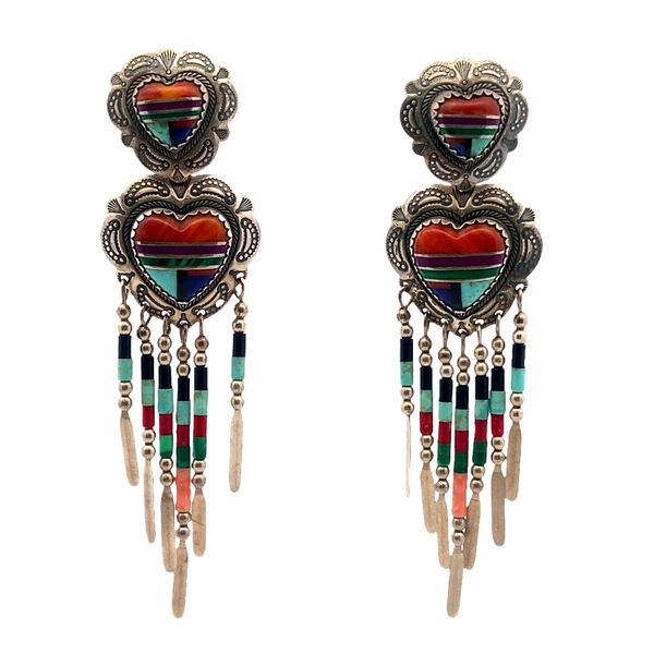 ESTATE QT Sterling Silver Multistone Inlay Dangle Earrings Graham Jewelers Wayzata, MN