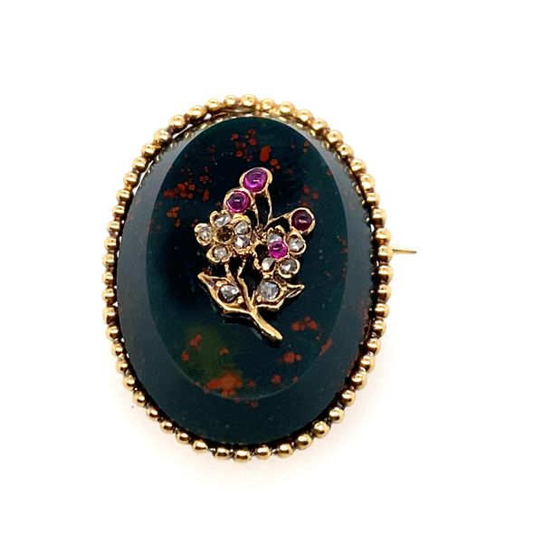 ESTATE 14Ky Victorian Bloodstone, ruby, dia  brooch Graham Jewelers Wayzata, MN