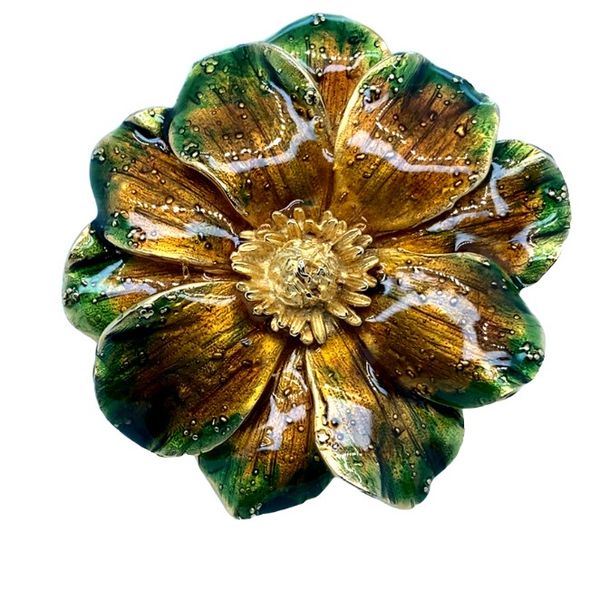 ESTATE Big enamel Erwin Pearl flower brooch Graham Jewelers Wayzata, MN