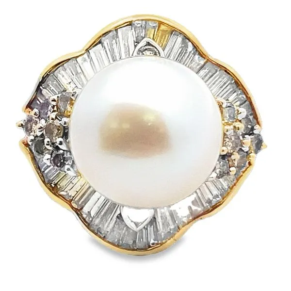18ky South Sea 13.5mm pearl 3.5ctw aprow dia ballerina ring Graham Jewelers Wayzata, MN