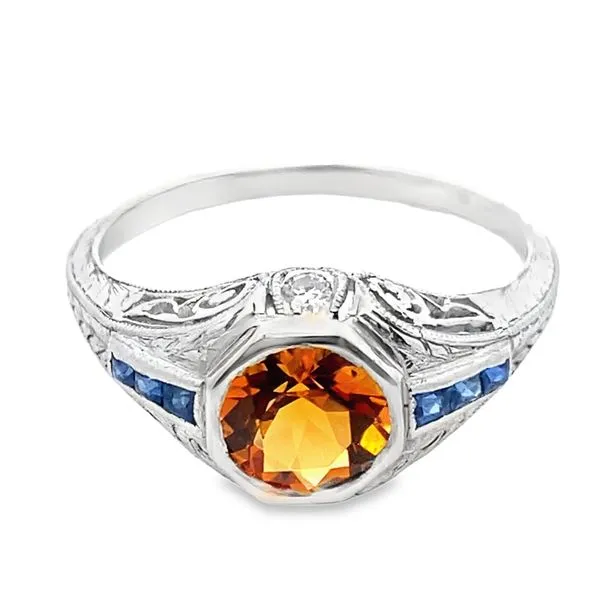 Platinum filigree Citrine,Sapphire & dia Art Deco ring size 6.5 Graham Jewelers Wayzata, MN