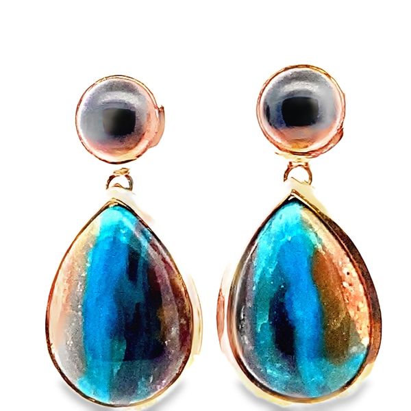 ESTATE 10ky Multicolor Petrified Fossil Wood Cabochon drop Earrings Graham Jewelers Wayzata, MN