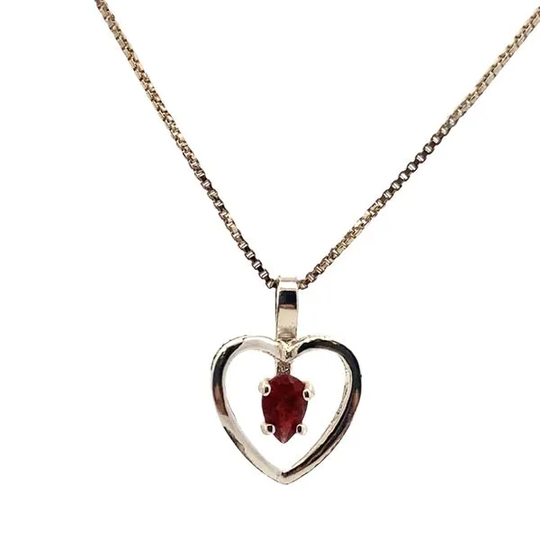 Silver Heart Pendant with Pear Shaped Garnet Gemstone Graham Jewelers Wayzata, MN