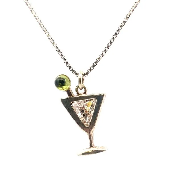 Sterling Silver Martini Glass Pendant Necklace with CZ and Peridot Graham Jewelers Wayzata, MN