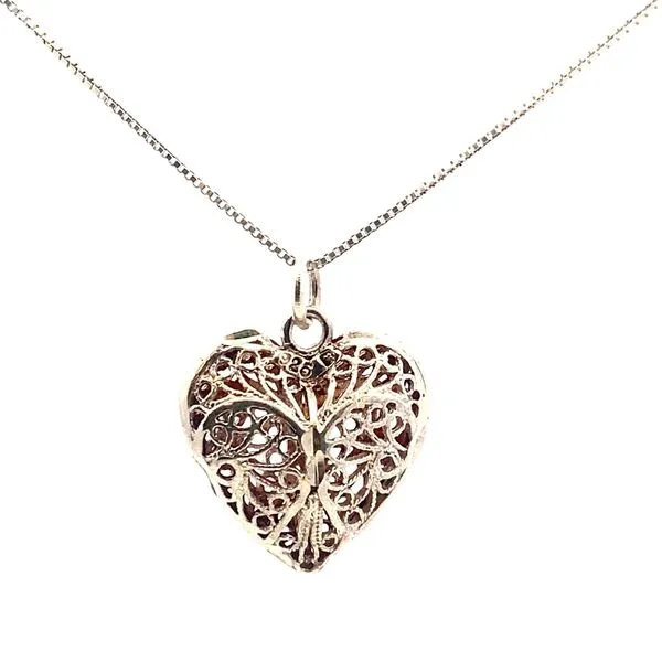 Silver Filigree Heart Charm Necklace Graham Jewelers Wayzata, MN