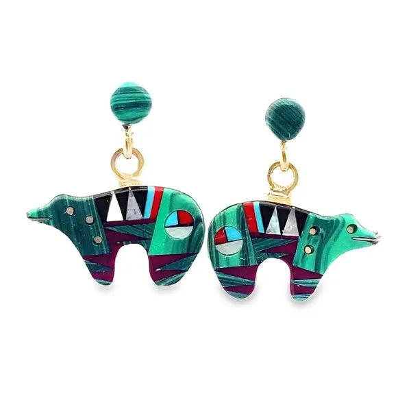 Silver Bear Dangle Earrings with Malachite,Turquoise, Onyx and MOP Graham Jewelers Wayzata, MN