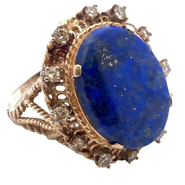ESTATE Gold Cocktail Ring with Oval Lapis Lazuli center stone Graham Jewelers Wayzata, MN