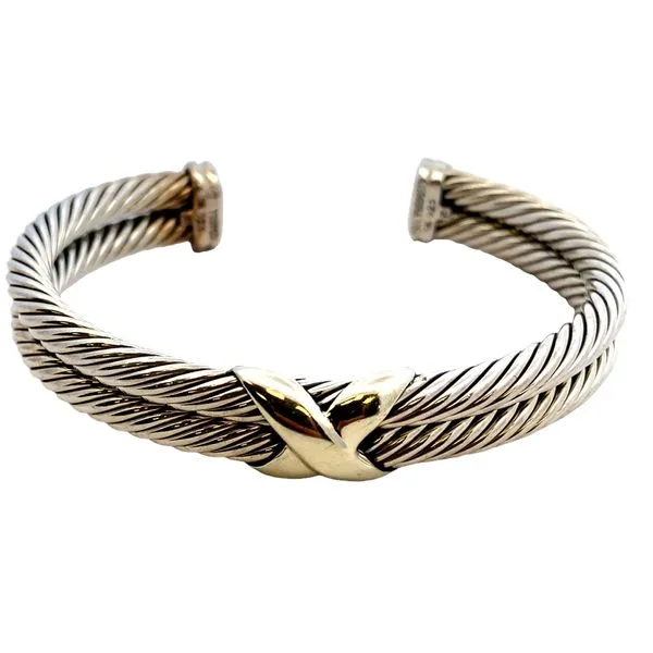 Sterling silver and 14ky David Yurman X Cable Cuff bracelet Graham Jewelers Wayzata, MN