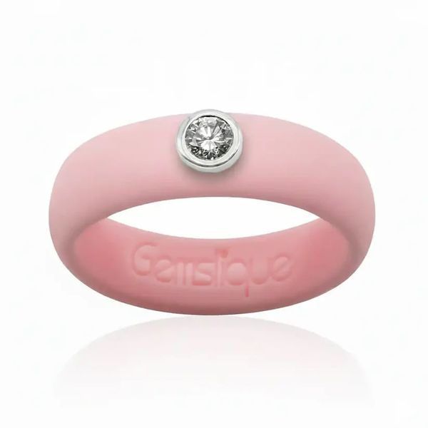 Sakura Pink Silicon Band with Bezel Set 3MM Cubic Zirconia Gray's Jewelers Bespoke Saint James, NY