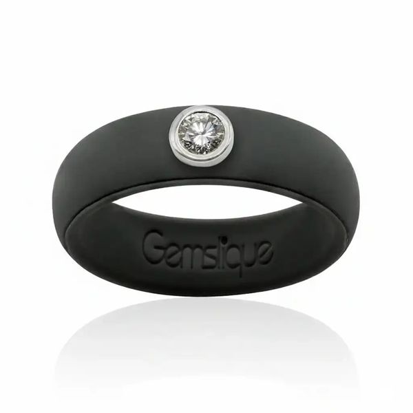 Stone Gray Silicon Band With 3MM Bezel Set Cubic Zirconia Gray's Jewelers Bespoke Saint James, NY