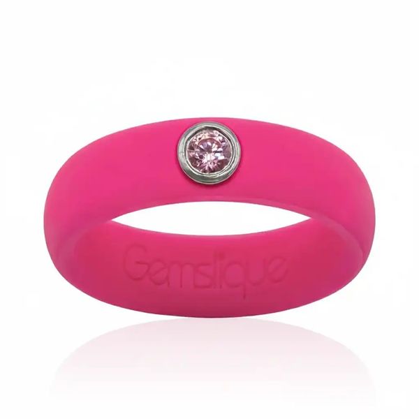 Hot Pink Silicon Band with 3MM Bezel Set Pink Cubic Zirconia Gray's Jewelers Bespoke Saint James, NY