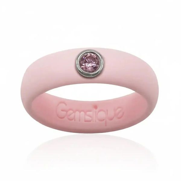 Sakura Pink Silicon Band with 3MM Bezel Set Pink Cubic Zirconia Gray's Jewelers Bespoke Saint James, NY