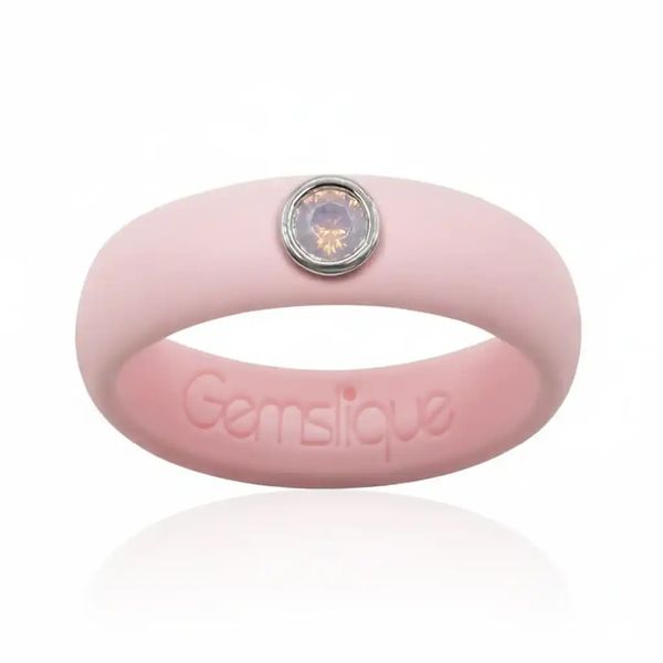 Sakura Pink Silicon Band with 3MM Bezel Set Pink Opal Cubic Zirconia Gray's Jewelers Bespoke Saint James, NY