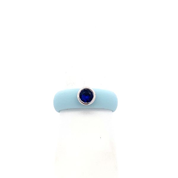 Powder Blue Silicon Band with 3MM Bezel Set Blue Cubic Zirconia Gray's Jewelers Bespoke Saint James, NY