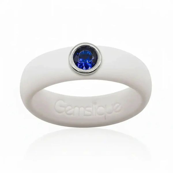 White Silicon Band with 3MM Blue Cubic Zirconia Gray's Jewelers Bespoke Saint James, NY