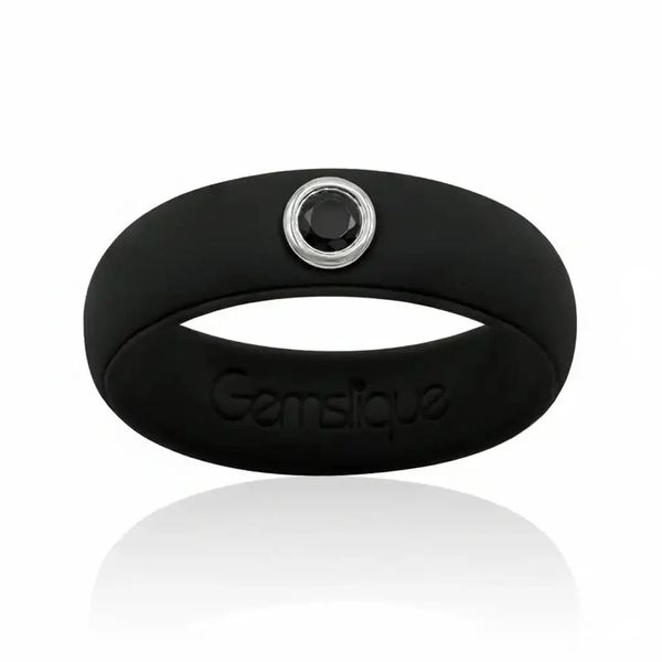 Black Silicon Band with 3MM Bezel Set Black Cubic Zirconia Gray's Jewelers Bespoke Saint James, NY