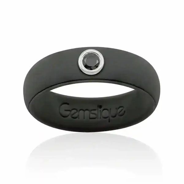 Stone Gray Silicon Band with Bezel Set 3MM Black Cubic Zirconia Gray's Jewelers Bespoke Saint James, NY