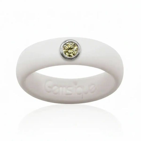 White Silicon Band with Bezel Set 3MM Yellow Cubic Zirconia Gray's Jewelers Bespoke Saint James, NY