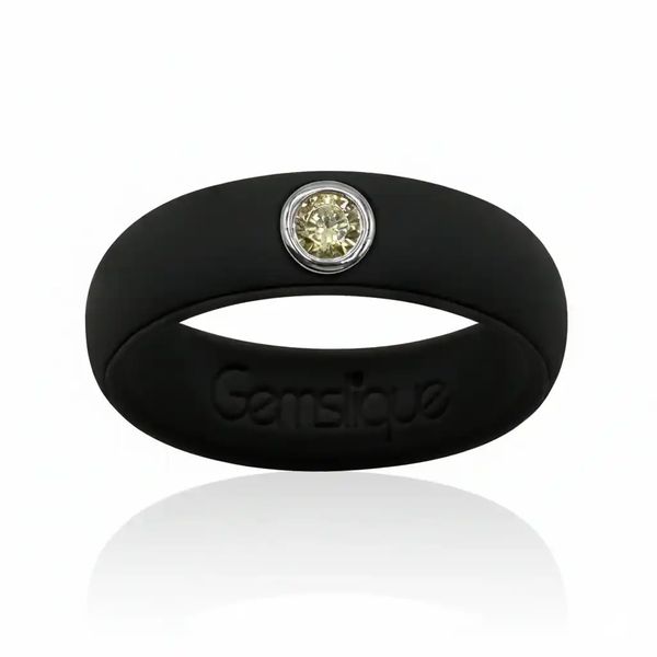 Black Silicon Band with Bezel Set 3MM Yellow Cubic Zirconia Gray's Jewelers Bespoke Saint James, NY
