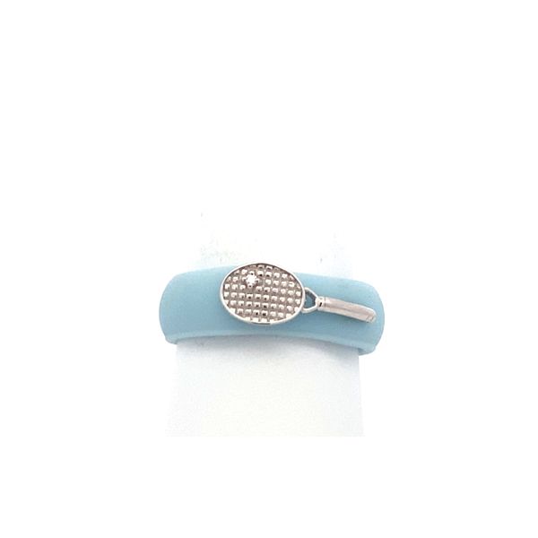 Sterling Silver Diamond Tennis Racket Powder Blue Silicone Ring Gray's Jewelers Bespoke Saint James, NY