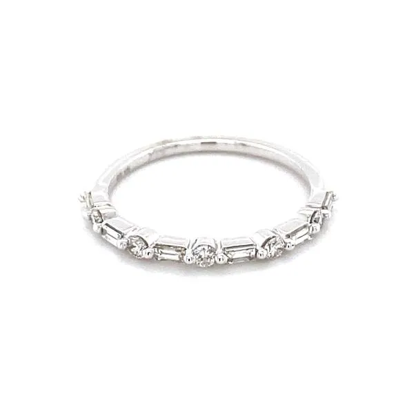 14K White Gold Diamond Round and Baguette Wedding Band Gray's Jewelers Bespoke Saint James, NY