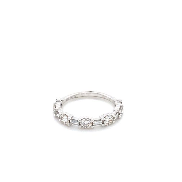 14K White Gold Diamond Round & Baguette Wedding Band Gray's Jewelers Bespoke Saint James, NY