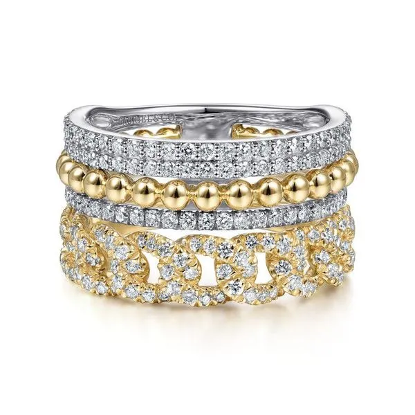 14K White-Yellow Gold Bujukan Wide Band Gray's Jewelers Bespoke Saint James, NY