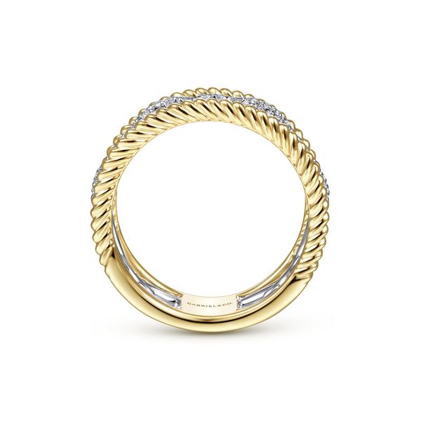 14K White-Yellow Gold Diamond Link and Twisted Rope Ring Image 2 Gray's Jewelers Bespoke Saint James, NY