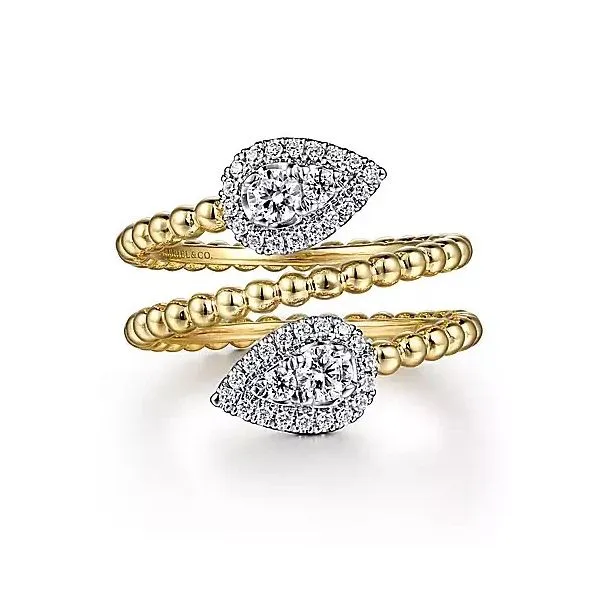 14K White-Yellow Gold Bujukan Wrap Ring with Teardrop Diamonds Gray's Jewelers Bespoke Saint James, NY