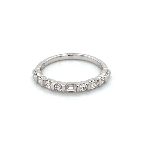 18K White Gold Emerald Cut and Round Diamond Band Gray's Jewelers Bespoke Saint James, NY