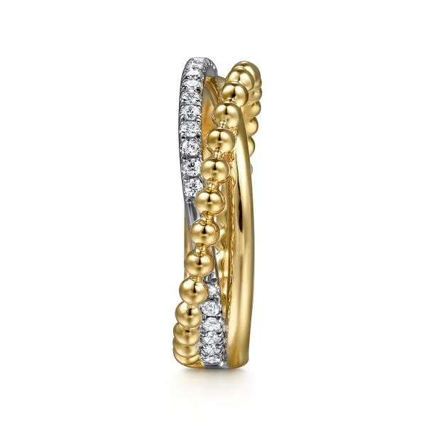14K White & Yellow Gold Bujukan Diamond Criss Cross Ring Image 4 Gray's Jewelers Bespoke Saint James, NY
