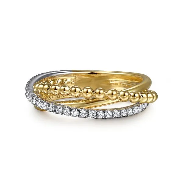 14K White & Yellow Gold Bujukan Diamond Criss Cross Ring Gray's Jewelers Bespoke Saint James, NY
