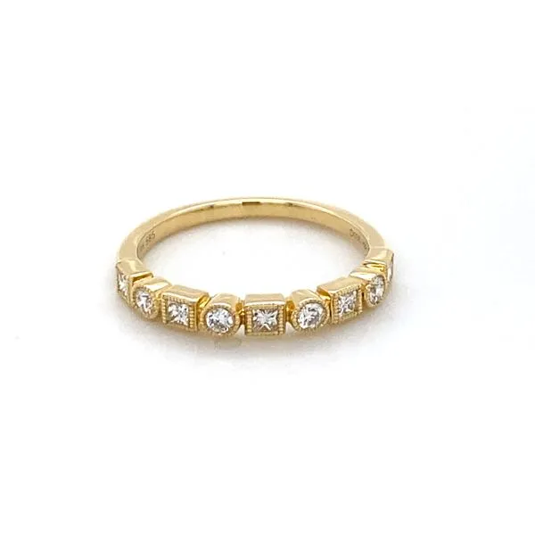 14K Yellow Gold Princess Cut and Round Diamond Milgrain Ring Gray's Jewelers Bespoke Saint James, NY