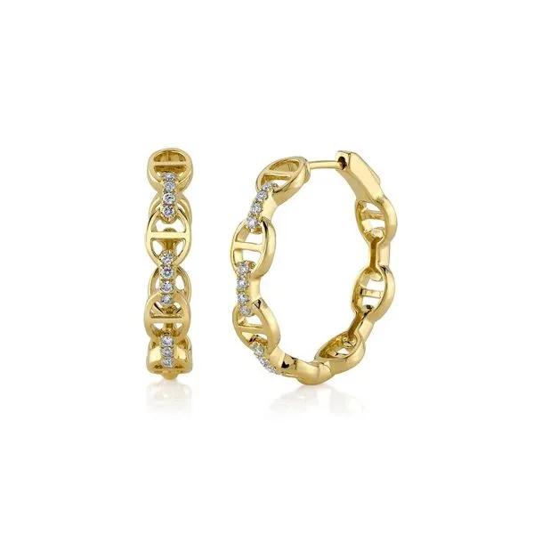 14K Yellow Gold Diamond Link Hoop Earrings Gray's Jewelers Bespoke Saint James, NY