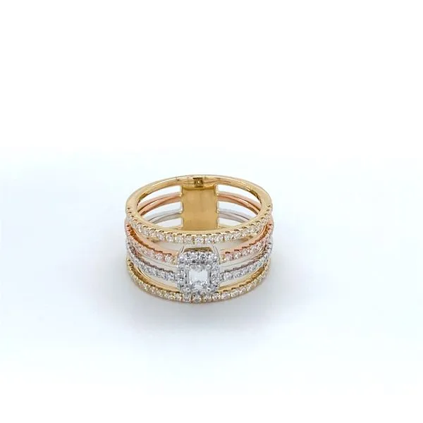 14K Tri Color Gold Diamond Wide Band Ring Gray's Jewelers Bespoke Saint James, NY