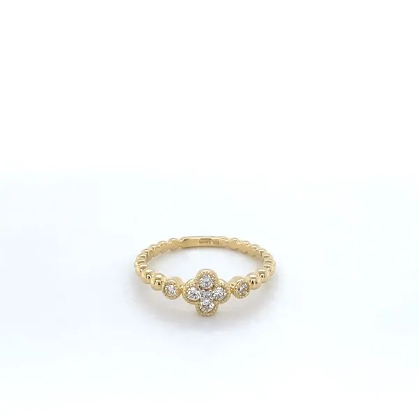 14K Yellow Gold Diamond and Bead Clover Ring Gray's Jewelers Bespoke Saint James, NY