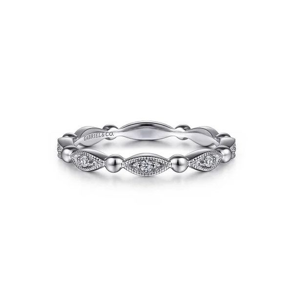 14K White Gold Bujukan Marquise Station Diamond Stackable Ring Gray's Jewelers Bespoke Saint James, NY