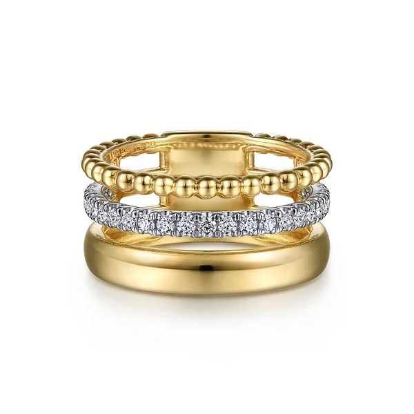 14K White-Yellow Gold Diamond Bujukan Easy Stackable Ring Gray's Jewelers Bespoke Saint James, NY