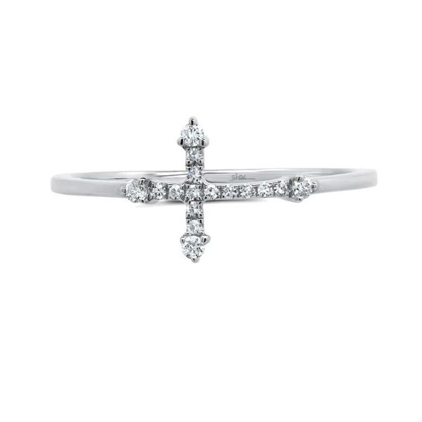14K White Gold Diamond Cross Ring Image 2 Gray's Jewelers Bespoke Saint James, NY