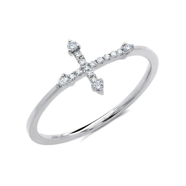 14K White Gold Diamond Cross Ring Gray's Jewelers Bespoke Saint James, NY