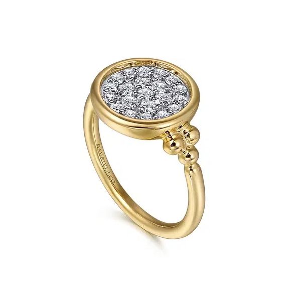 14K White and Yellow Gold Diamond Pave Bujukan Ladies Signet Ring Image 2 Gray's Jewelers Bespoke Saint James, NY