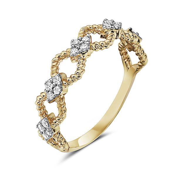14K Yellow Gold Twist Link and Diamond Ring Gray's Jewelers Bespoke Saint James, NY