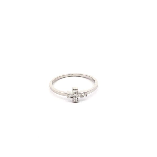 14K White Gold Diamond Cross Ring Gray's Jewelers Bespoke Saint James, NY