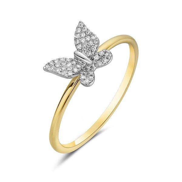 14K Yellow and White Gold Diamond Butterfly Ring Gray's Jewelers Bespoke Saint James, NY
