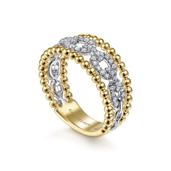 14K White and Yellow Gold Diamond Bujukan Wide Band Easy-Stack Ring Image 2 Gray's Jewelers Bespoke Saint James, NY