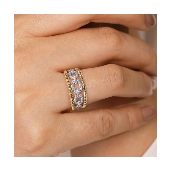 14K White and Yellow Gold Diamond Bujukan Wide Band Easy-Stack Ring Image 3 Gray's Jewelers Bespoke Saint James, NY